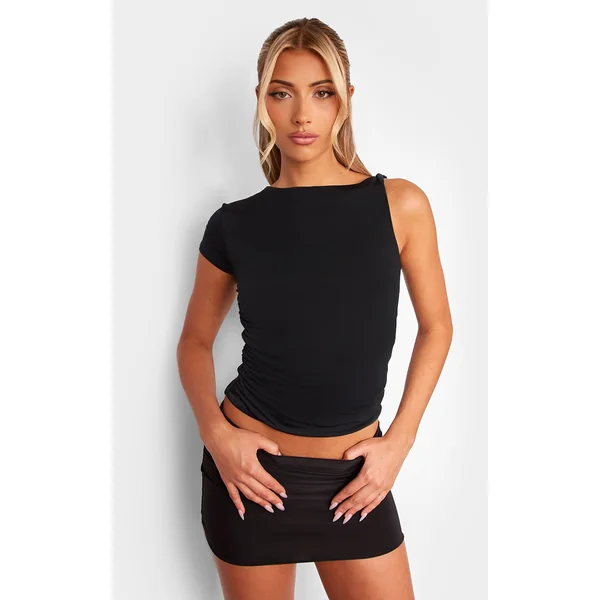 Black Twist Arm Slinky Long Top