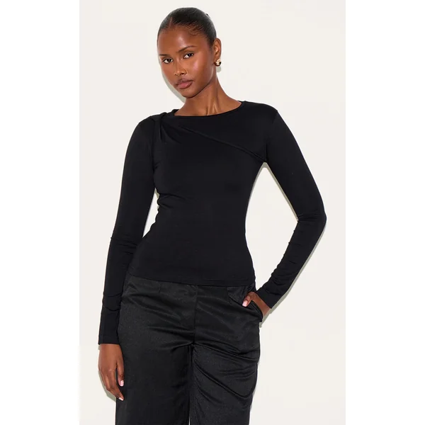 Black Twist Detail Overlay Long Sleeve Top