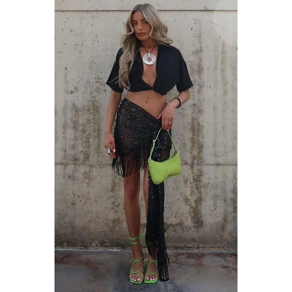 Black Twist Front Chiffon Cropped Shirt