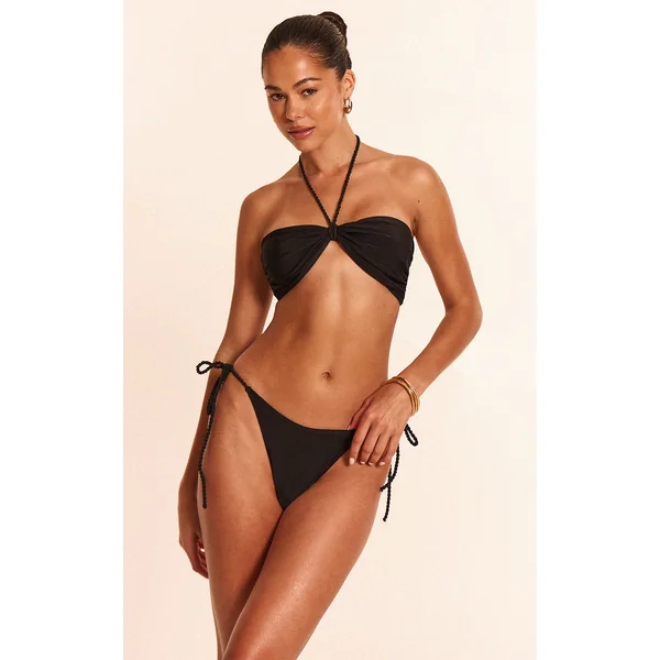 Black Twist Halter Strap Bandeau Bikini Top