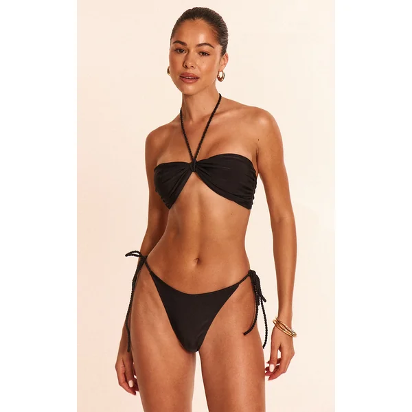 Black Twist Strap Tie Side Bikini Bottoms
