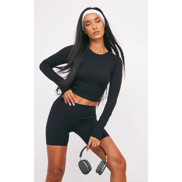 Black Ultimate Sculpt Long Sleeve Crop Gym Top