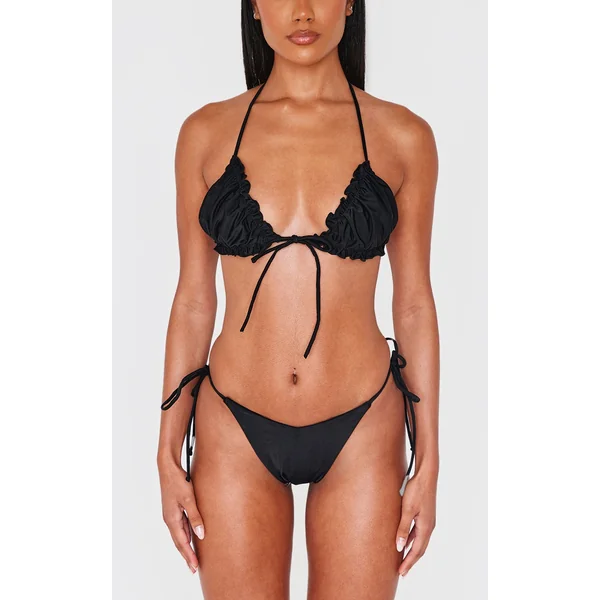 Black V Front Tie Side Bikini Bottoms