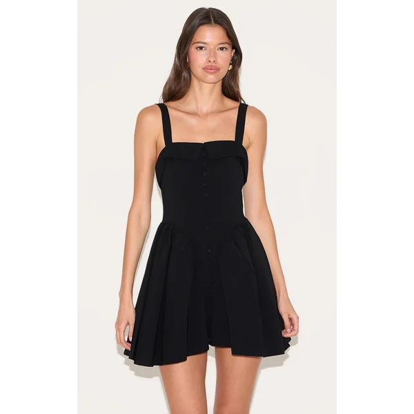 Black V Waist Button Down Shift Dress