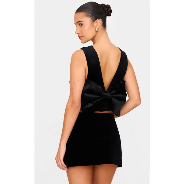 Black Velvet Bow Back Long Top