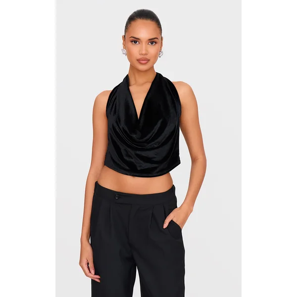 Black Velvet Halter Neck Top