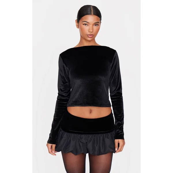 Black Velvet Long Sleeve Boatneck