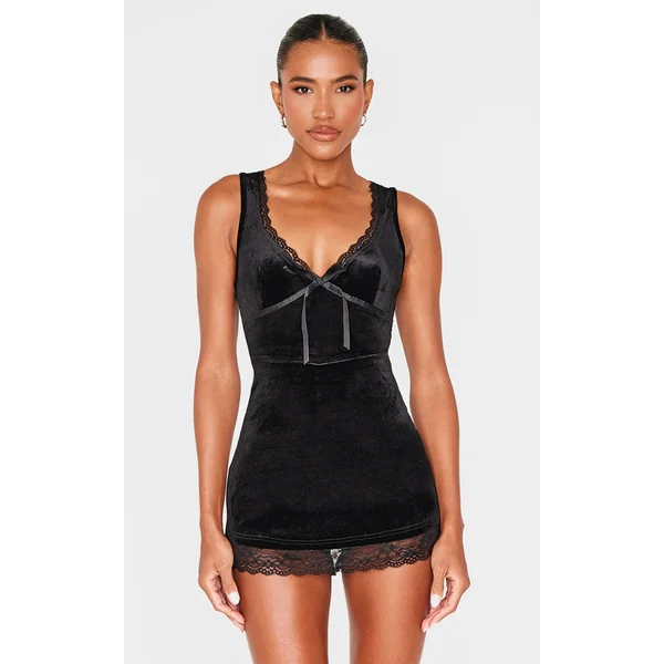Black Velvet Ribbon Trim Romper