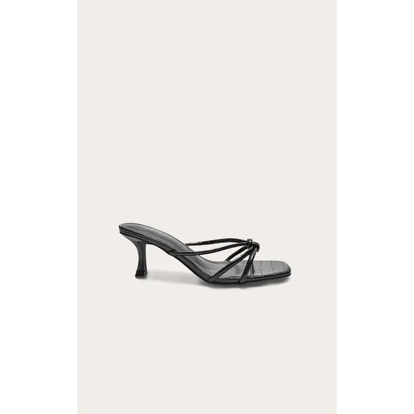 Black Wide Fit Croc PU Square Toe Knotted Heeled Mules