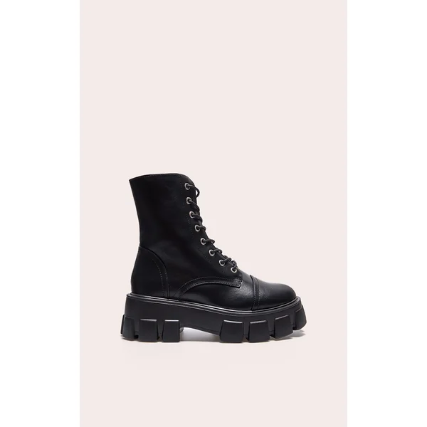 Black Wide Fit Lace Up Extreme Chunky Combat Boots