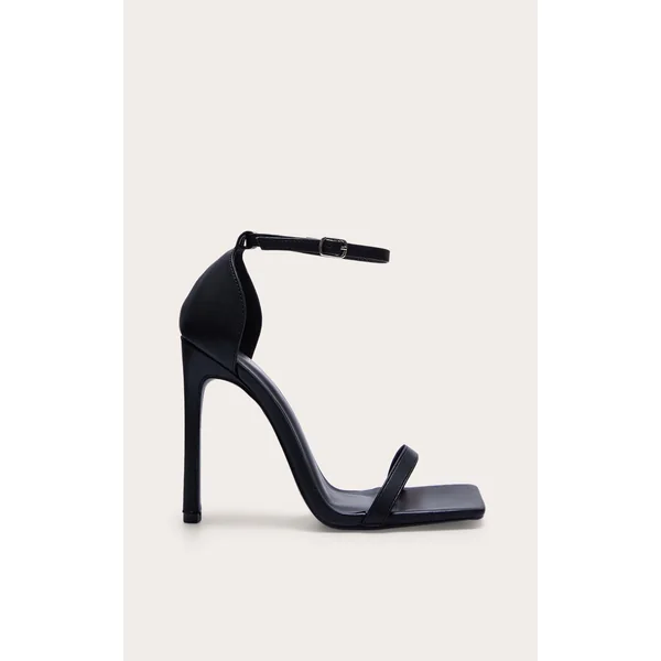 Black WIDE FIT Pu Barely There Strappy Heeled Sandals