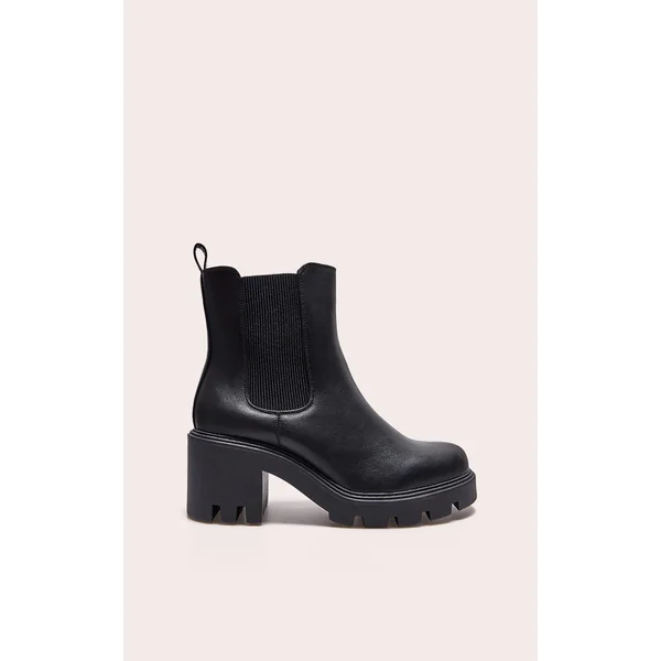 Black Wide Fit PU Chunky Chelsea Ankle Boots