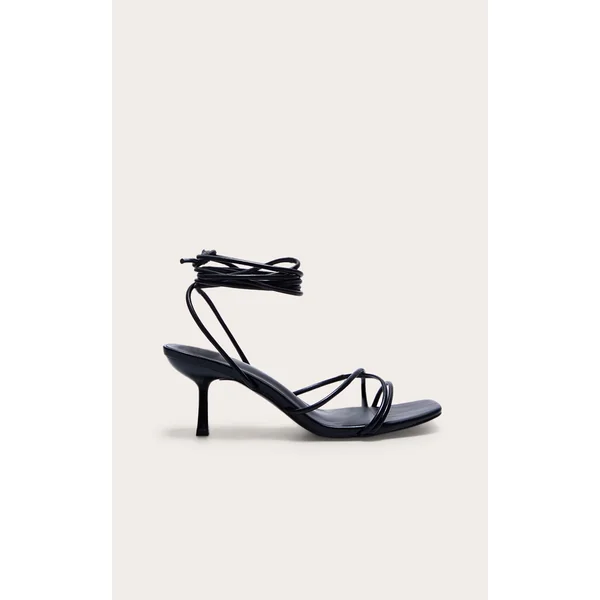 Black Wide Fit Strappy Lace Up Low Heel Sandals