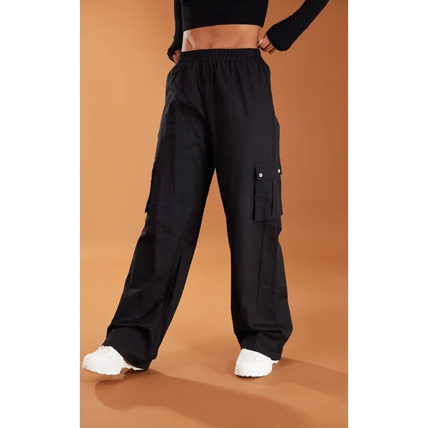 Black Wide Leg High Waisted Cargo Pants
