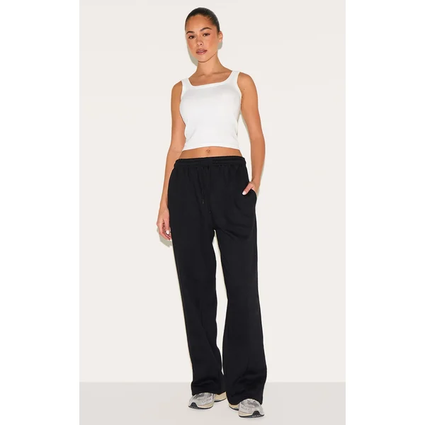 Black Wide Leg Seam Detail Sweatpants