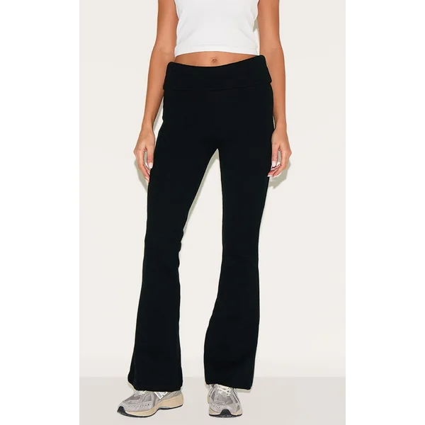 Black Wide Rib Fold Over Flares