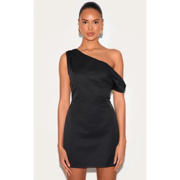 Black Woven Asymmetric Cup Detail Mini Dress