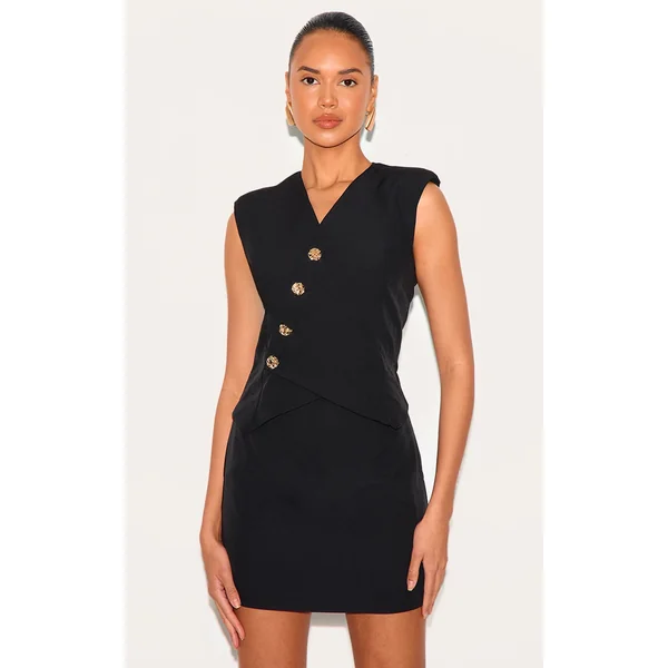 Black Woven Asymmetric Mini Dress