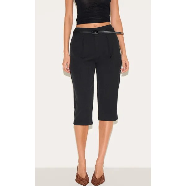 Black Woven Belt Detail Capri's