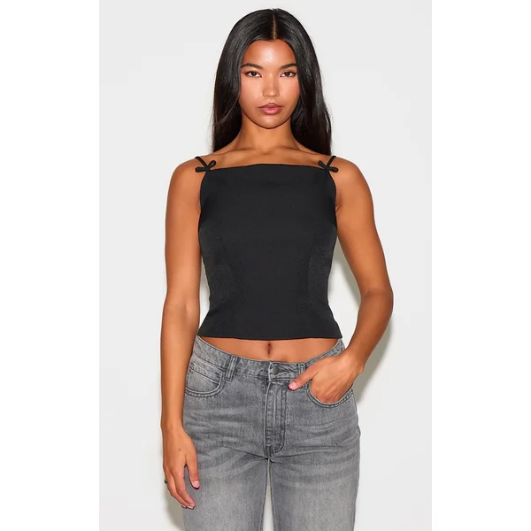 Black Woven Bow Cami Top