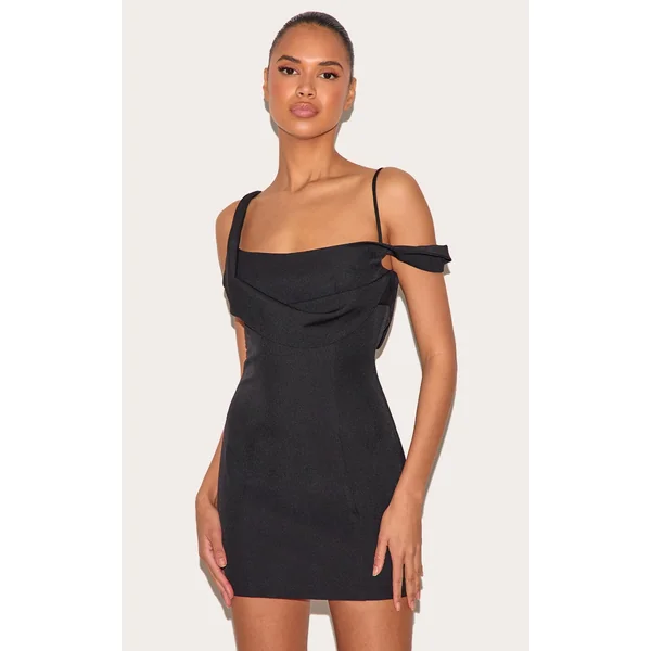 Black Woven Drape Mini Dress