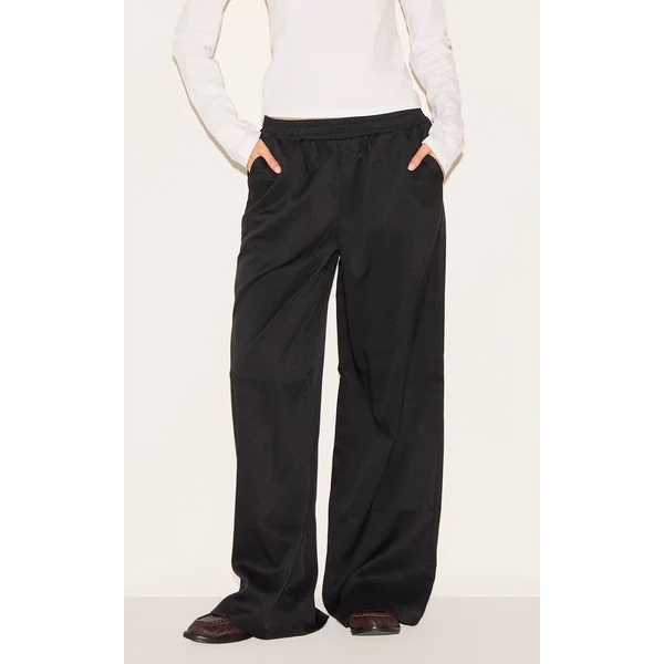 Black Woven Elasticated Waist Wide Leg Pants