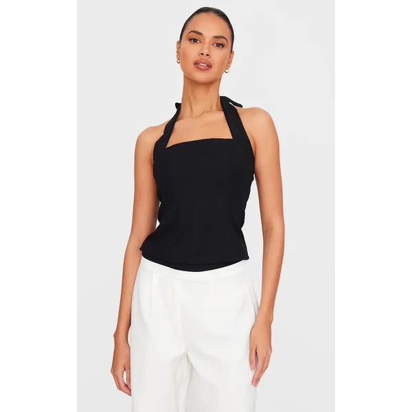 Black Woven Halterneck Long Top