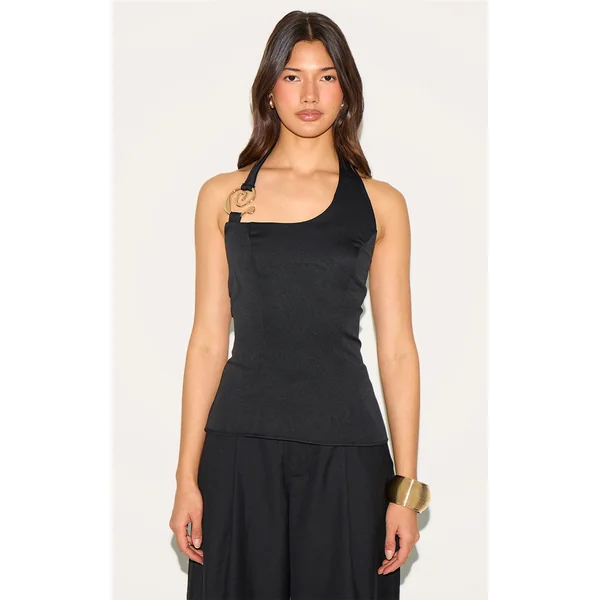 Black Woven Hardware Long Top