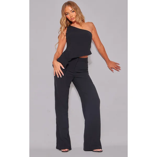 Black Woven High Waist Tailored Pants