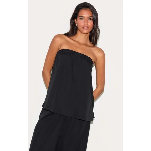 Black Woven Longline Bandeau Top