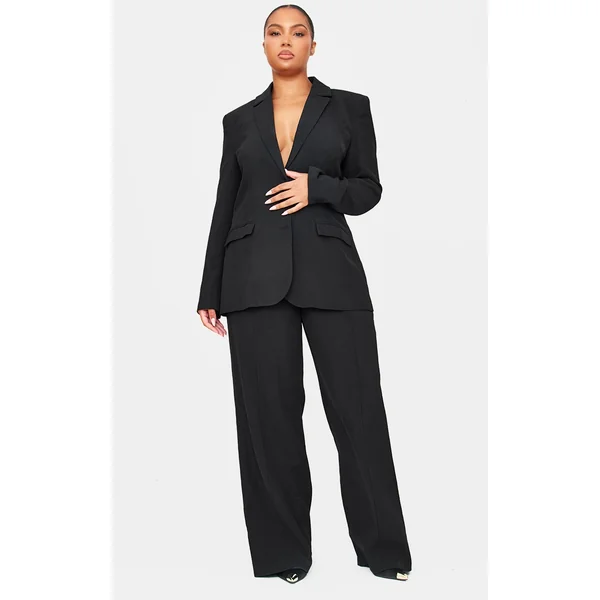 Black Woven Pin Tuck Premium Straight Leg Pants