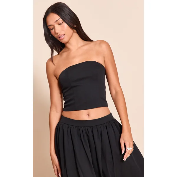 Black Woven Seam Detail Bandeau Top