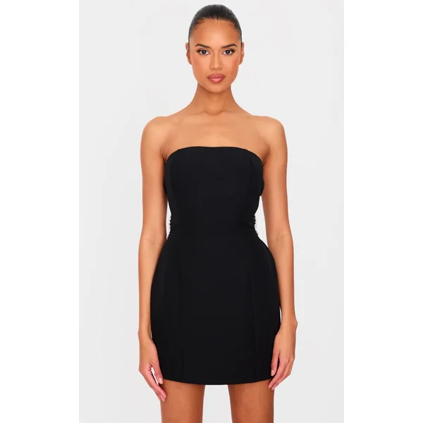 Black Woven Side Diamante Cut Out Mini Dress