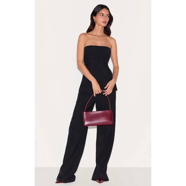 Black Woven Tailored Longline Bandeau Flared Jumpsuit