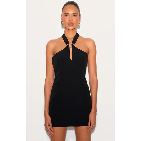 Black Woven Trim Detail Mini Dress