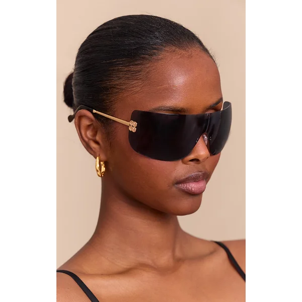 Black Wrap Around Oversized Visor Sunglasses