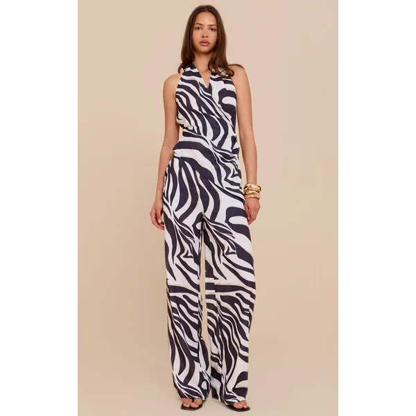 Black Zebra Printed Wide Leg Pants