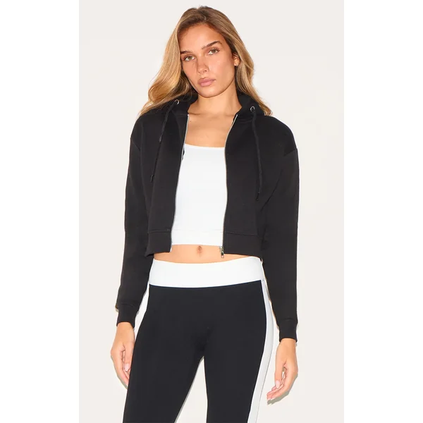 Black Zip Cropped Hoodie