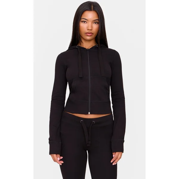 Black Zip Up Fitted Track Top