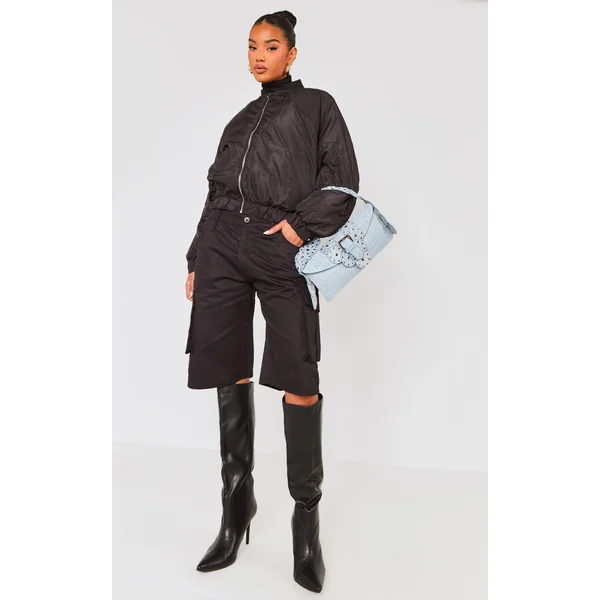 Black Zip Up Puffer Bomber Jacket