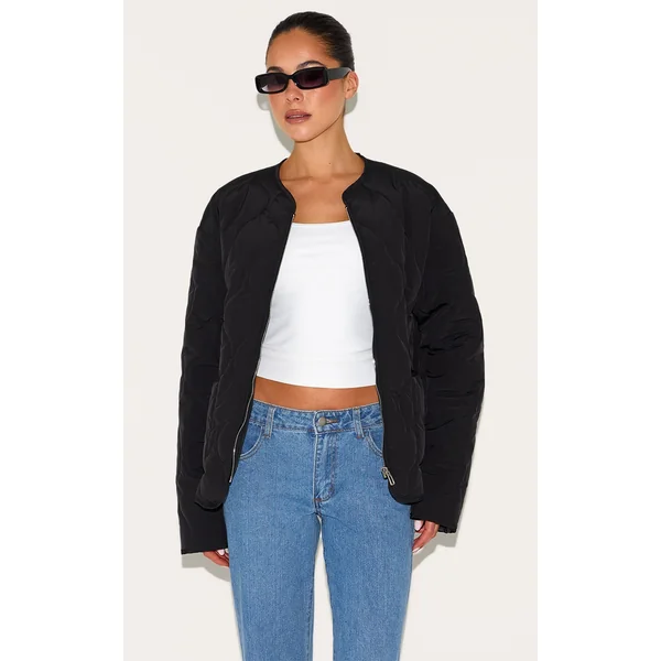 Black Zip Up Quilted Jacket