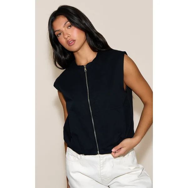 Black Zip Up Utility Vest