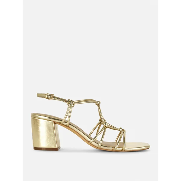 Block Heel Knotted Sandals - Gold