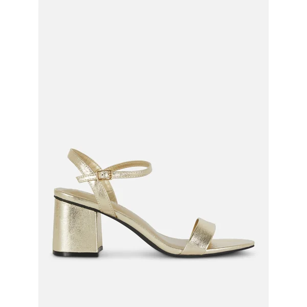 Block Heel Sandals - Gold