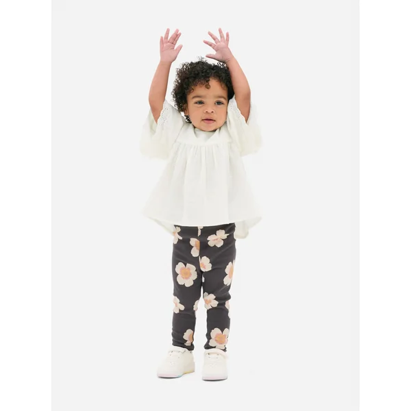 Blouse and Floral Leggings Set - Charcoal