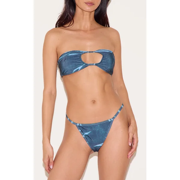 Blue Abstract Print Cheeky Bikini Bottoms