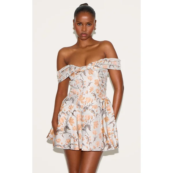 Blue Bardot Jacquard Shift Dress