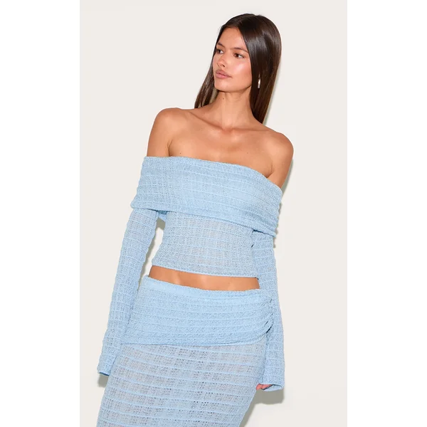 Blue Bardot Textured Knit Top