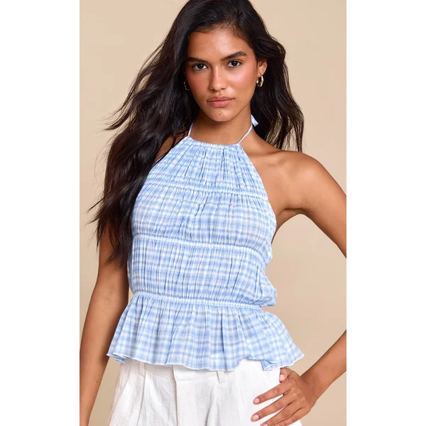 Blue Check Tiered Long Top