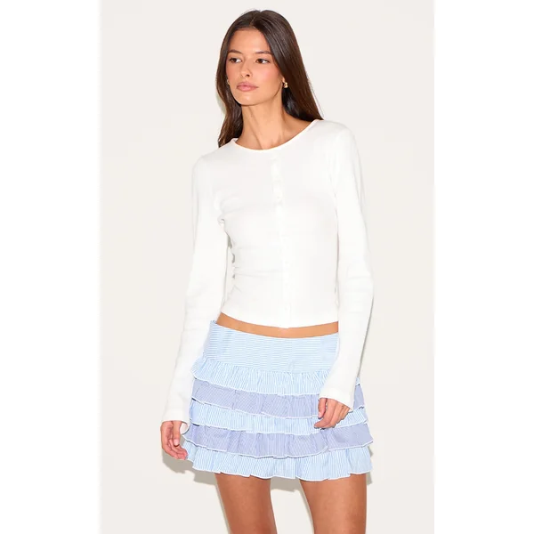 Blue Contrast Pinstripe Cotton Poplin Rara Mini Skirt